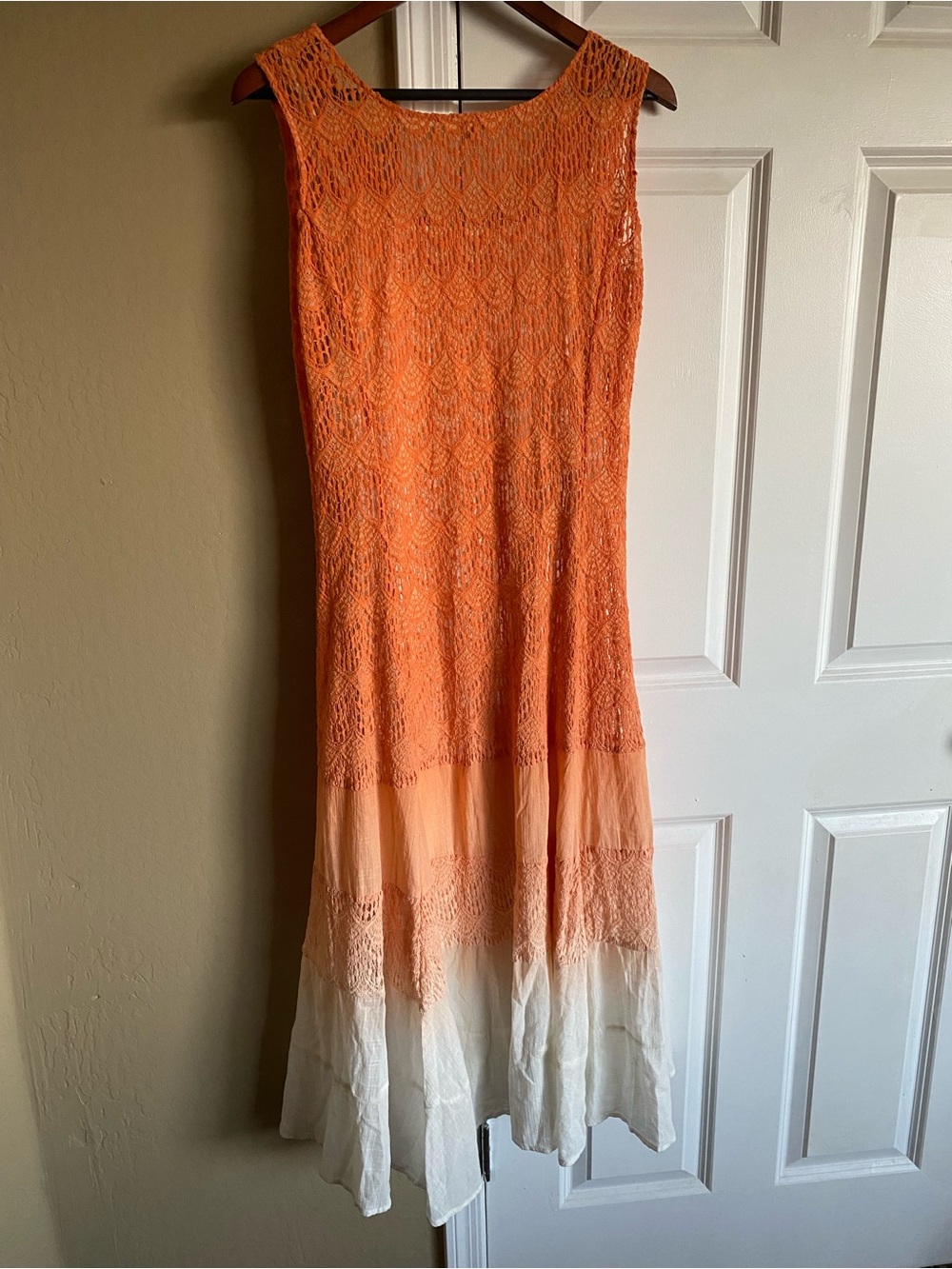 Reba Orange Lace Rhinestone Embellished Boho Maxi Dress L - Picture 5 of 7